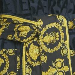 Pre Owned Versace Home Navy Blue Terry Baroque Print Belted Bathrobe M
