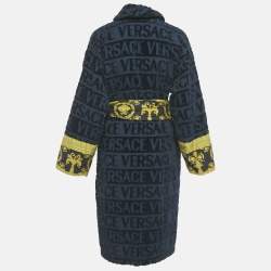 Pre Owned Versace Home Navy Blue Terry Baroque Print Belted Bathrobe M