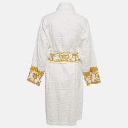 Pre Owned Versace Home White Terry Baroque Belted Bathrobe M