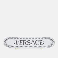 Pre Owned Versace White/Black Logo Print Wood Skateboard