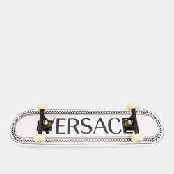 Pre Owned Versace White/Black Logo Print Wood Skateboard
