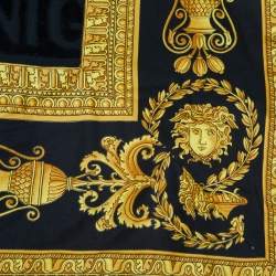 Pre Owned Versace Black Barocco Logo Terry Cotton Large Beach Towel
