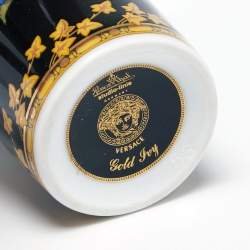 Rosenthal Meets Versace  Gold Ivy Floral Print Black Porcelain Vase