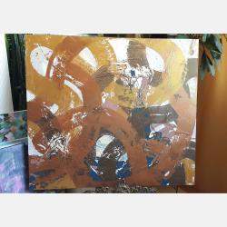 Golden Flow Abstact Painting Original Artwork On Canvas By Viktoria Lapteva, Ukraine,2021 (80 X 90)