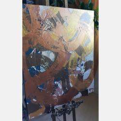 Golden Flow Abstact Painting Original Artwork On Canvas By Viktoria Lapteva, Ukraine,2021 (80 X 90)