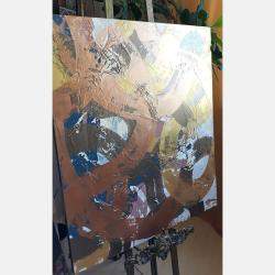 Golden Flow Abstact Painting Original Artwork On Canvas By Viktoria Lapteva, Ukraine,2021 (80 X 90)