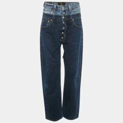 Pre Owned 1/off Blue Denim High Waist Baggy Remade Jeans M Waist 32"