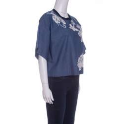 Pre Owned 3.1 Phillip Lim Indigo Floral Embroidered Chambray Box T- Shirt S