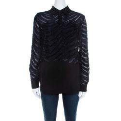 3.1 Phillip Lim Black and Navy Blue Sheer Fil Coupe Stripe Shirt