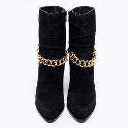 Pre Owned 3.1 Phillip Lim Black Suede And Calf Hair Berlin Chain Detail Ankle Boots Size 38.5