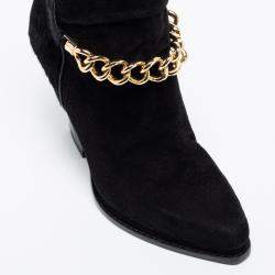Pre Owned 3.1 Phillip Lim Black Suede And Calf Hair Berlin Chain Detail Ankle Boots Size 38.5