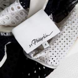 مملوكة مسبقًا 3.1 Phillip Lim White and Navy Blue Cotton Eyelet Patchwork Detail Bomber Jacket S