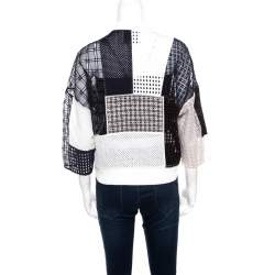 مملوكة مسبقًا 3.1 Phillip Lim White and Navy Blue Cotton Eyelet Patchwork Detail Bomber Jacket S