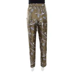 Pre Owned 3.1 Phillip Lim Olive Green Floral Printed Silk Drape Detail Elasticized Waist Pants S