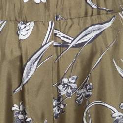 Pre Owned 3.1 Phillip Lim Olive Green Floral Printed Silk Drape Detail Elasticized Waist Pants S