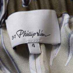 Pre Owned 3.1 Phillip Lim Olive Green Floral Printed Silk Drape Detail Elasticized Waist Pants S