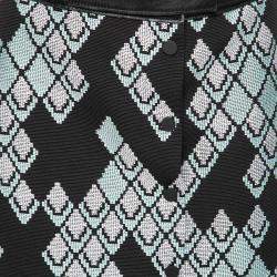 Pre Owned 3.1 Phillip Lim Celadon Black Geometric Patterned Jacquard Leather Belted A Line Skirt S