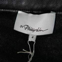 Pre Owned 3.1 Phillip Lim Celadon Black Geometric Patterned Jacquard Leather Belted A Line Skirt S