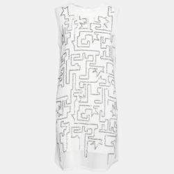 Pre Owned 3.1 Phillip Lim White Chiffon Silver Sequined Maze Embellished Shift Dress S