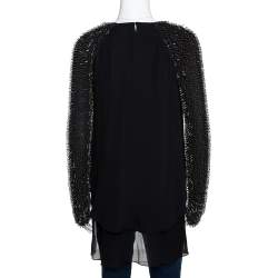 Pre Owned 3.1 Phillip Lim Black Silk Crepe Static Beaded Sleeve Top XS
