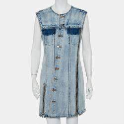 3.1 Phillip Lim Blue Light Wash Denim Asymmetric Button Front Sleeveless Mini Dress M
