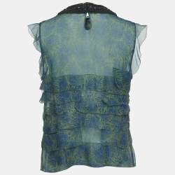 Pre Owned 3.1 Phillip Lim Green Printed Chiffon Embellished Top S