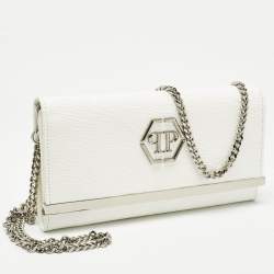 Pre Owned 3.1 Phillip Lim White Leather Logo Plaque Wallet on Chain