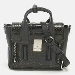 Pre Owned 3.1 Phillip Lim Black Python Embossed and Leather Mini Pashli Satchel