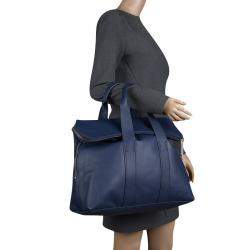 Pre Owned 3.1 Phillip Lim Navy Blue Leather Fold Over Tote