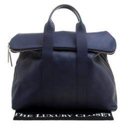 Pre Owned 3.1 Phillip Lim Navy Blue Leather Fold Over Tote