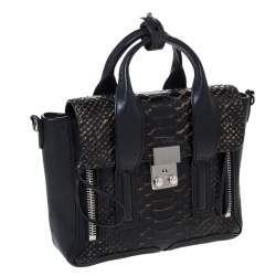 Pre Owned  حقيبة 3.1 فيليب ليم ميني باشلي جلد ثعبان وجلد سوداء