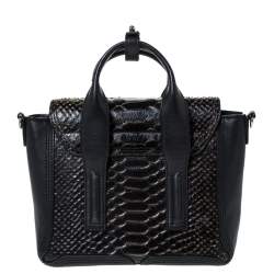 Pre Owned  حقيبة 3.1 فيليب ليم ميني باشلي جلد ثعبان وجلد سوداء