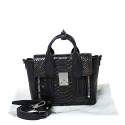 Pre Owned  حقيبة 3.1 فيليب ليم ميني باشلي جلد ثعبان وجلد سوداء