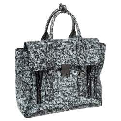 Pre Owned 3.1 Phillip Lim Black/White Shark Embossed Leather Medium Pashli Satchel