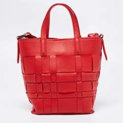 Pre Owned 3.1 Phillip Lim Red Woven Leather Mini Odita Lattice Bucket Bag