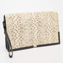 Pre Owned 3.1 Phillip Lim Beige/Black Python Embossed Leather And Leather Flap Clutch