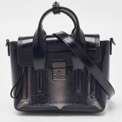 Pre Owned 3.1 Phillip Lim Black Watersnake and Leather Mini Whipstitch Pashli Satchel