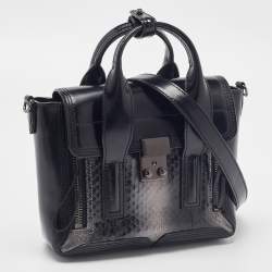 Pre Owned 3.1 Phillip Lim Black Watersnake and Leather Mini Whipstitch Pashli Satchel