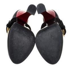 Pre Owned Marni Black Buckle Strap Patent Leather and Suede Round Toe Pumps Size 37.5