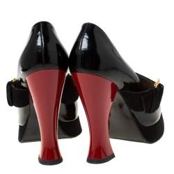 Pre Owned Marni Black Buckle Strap Patent Leather and Suede Round Toe Pumps Size 37.5