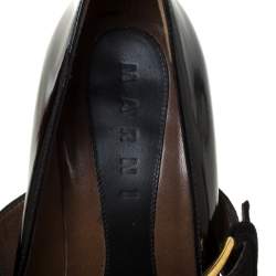Pre Owned Marni Black Buckle Strap Patent Leather and Suede Round Toe Pumps Size 37.5