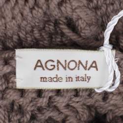 Pre Owned Agnona Dark Beige Cotton Knit Cable Thick Cardigan XXXL