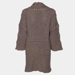 Pre Owned Agnona Dark Beige Cotton Knit Cable Thick Cardigan XXXL