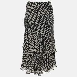 Pre Owned تنورة إيلينا ميرو بطبعة من الحرير متعددة الطبقات متوسطة الطول كبيرة جدًا