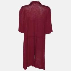Pre Owned Marina Rinaldi Burgundy Stretch Knit Ruffle Edge Drawstring Cardigan L