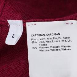Pre Owned Marina Rinaldi Burgundy Stretch Knit Ruffle Edge Drawstring Cardigan L