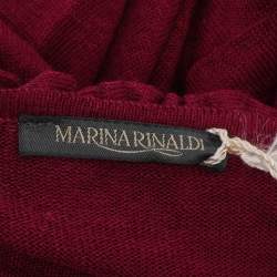 Pre Owned Marina Rinaldi Burgundy Stretch Knit Ruffle Edge Drawstring Cardigan L