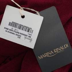 Pre Owned Marina Rinaldi Burgundy Stretch Knit Ruffle Edge Drawstring Cardigan L
