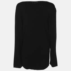 Pre Owned Marina Rinaldi Black Jersey Beads Embellished Tops XL