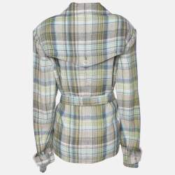 مملوكة مسبقًا Basler Green Checkered Linen Long Sleeve Belted Cuff Shirt XL